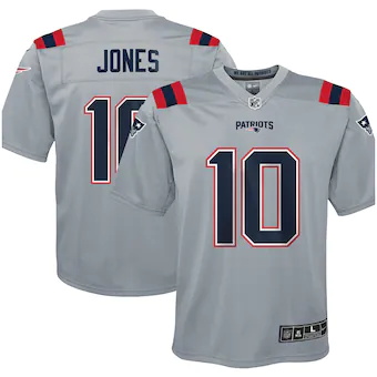 youth nike mac jones gray new england patriots inverted gam